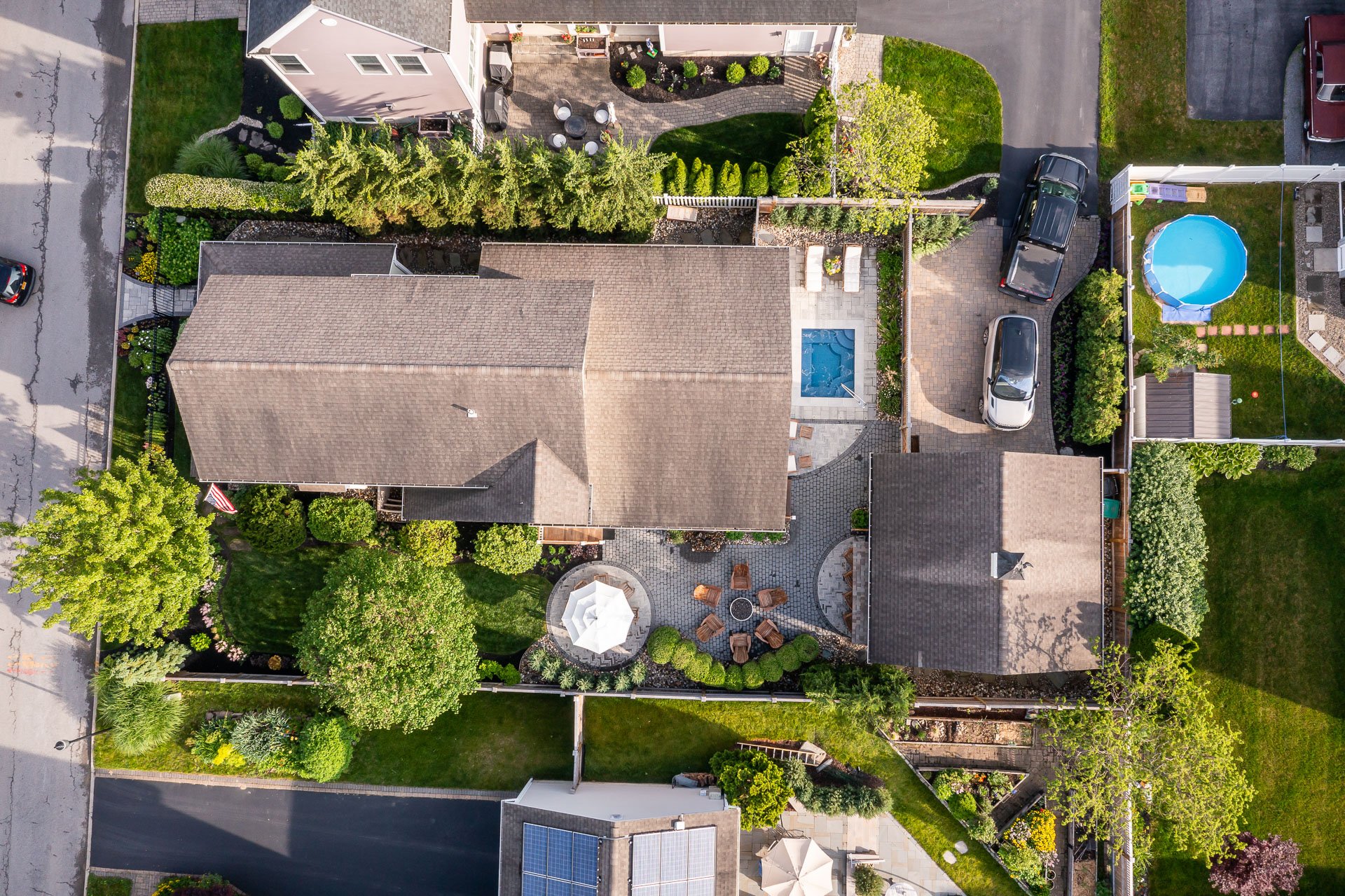an aerial view showing the full scope of a landscape project
