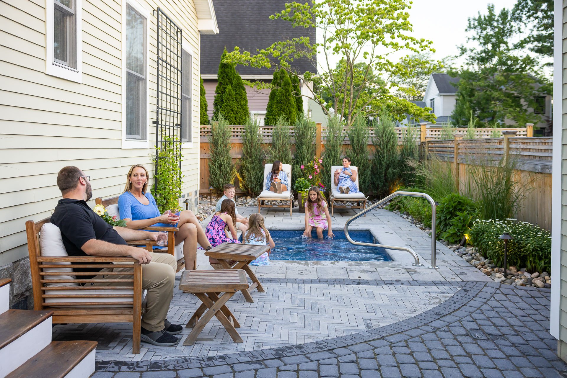 enjoying a new pool in the summer