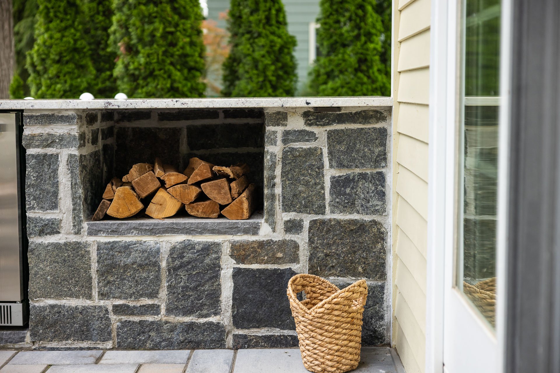 logs stored for use in a wood fire pit