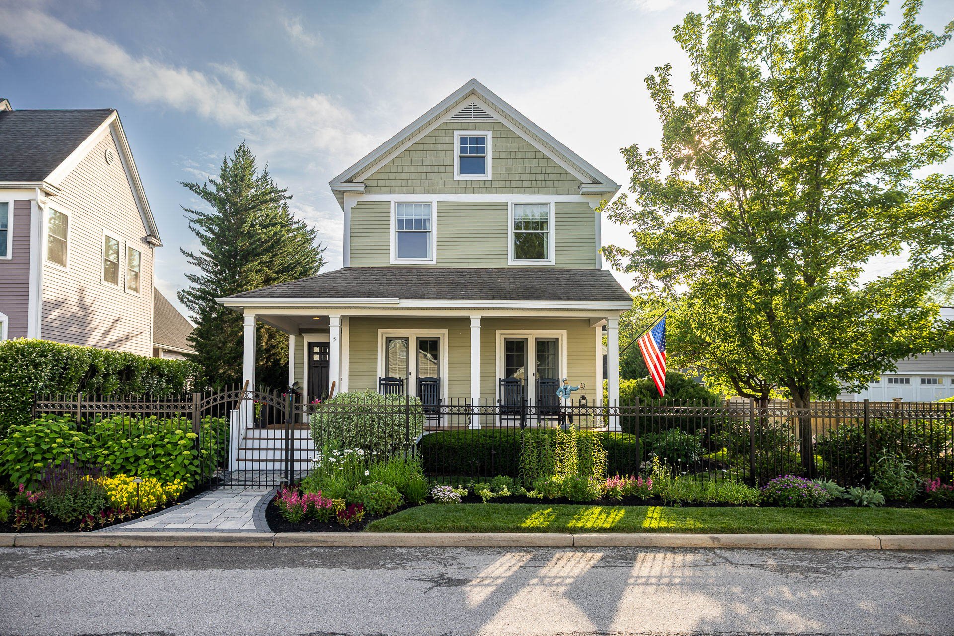 a landscaped front yard