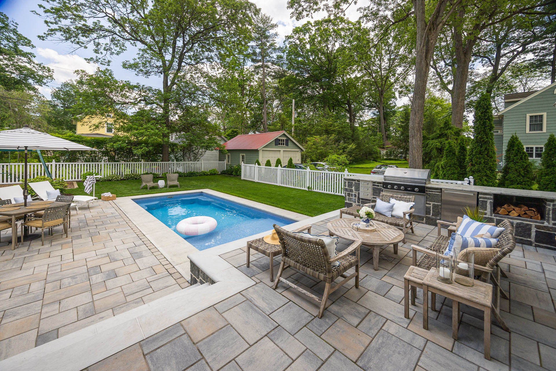 poolside hardscaping and kitchen