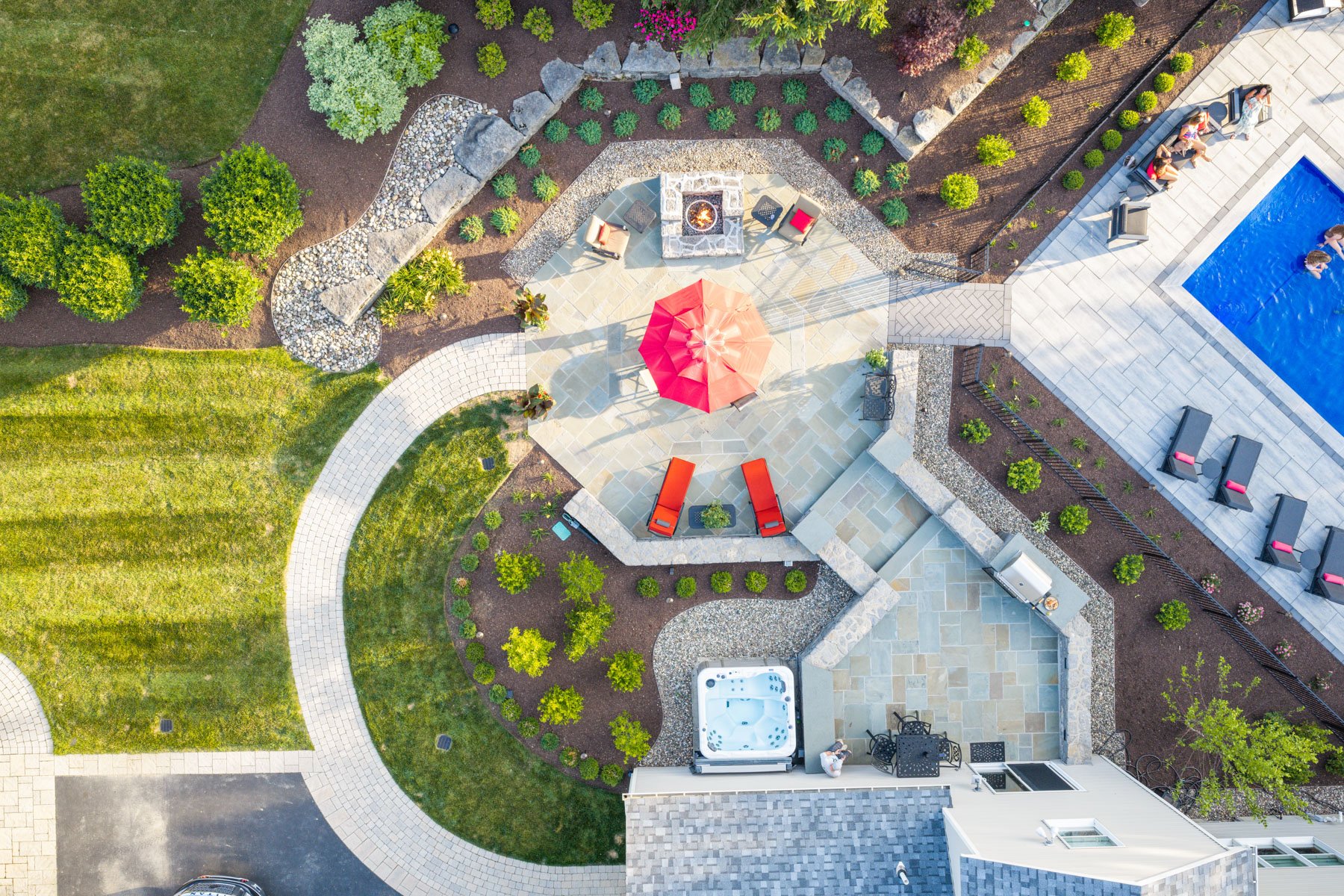 nice aerial backyard landscape pool family 3