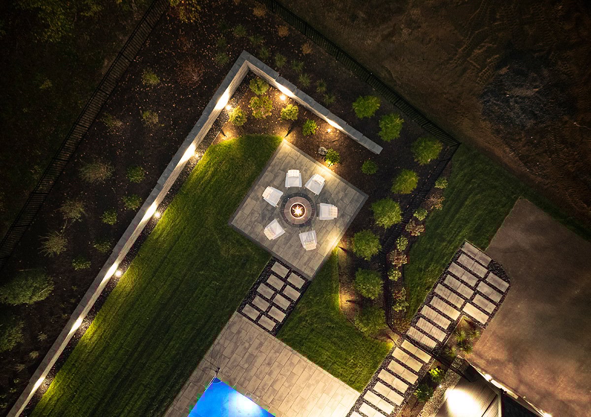 aerial view of landscape lighting