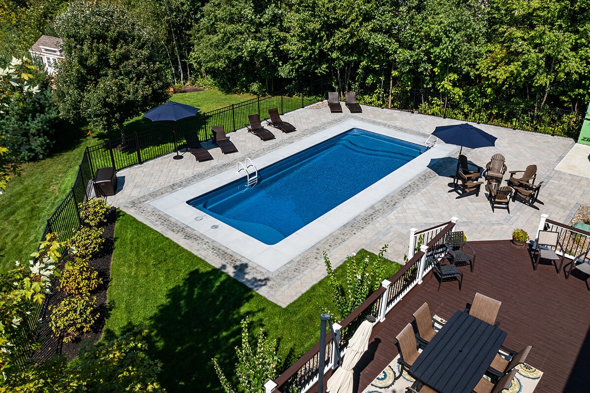 a variety of different materials are included in this pool patio