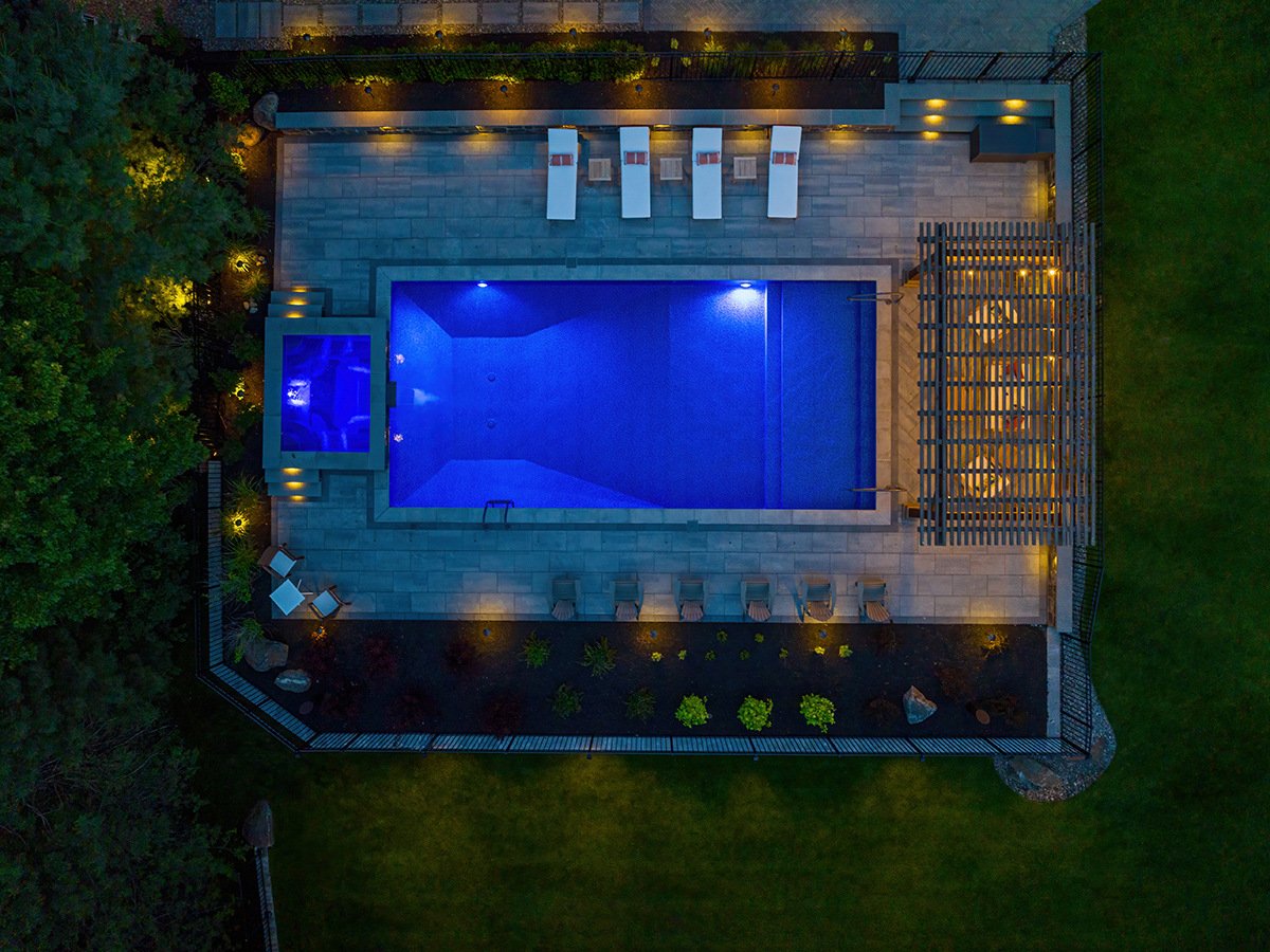 inground fiberglass pool with spa