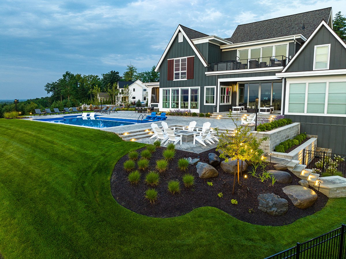 planting surrounding a pool space