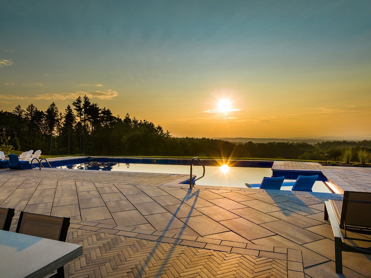 beautiful inground pool at sunrise