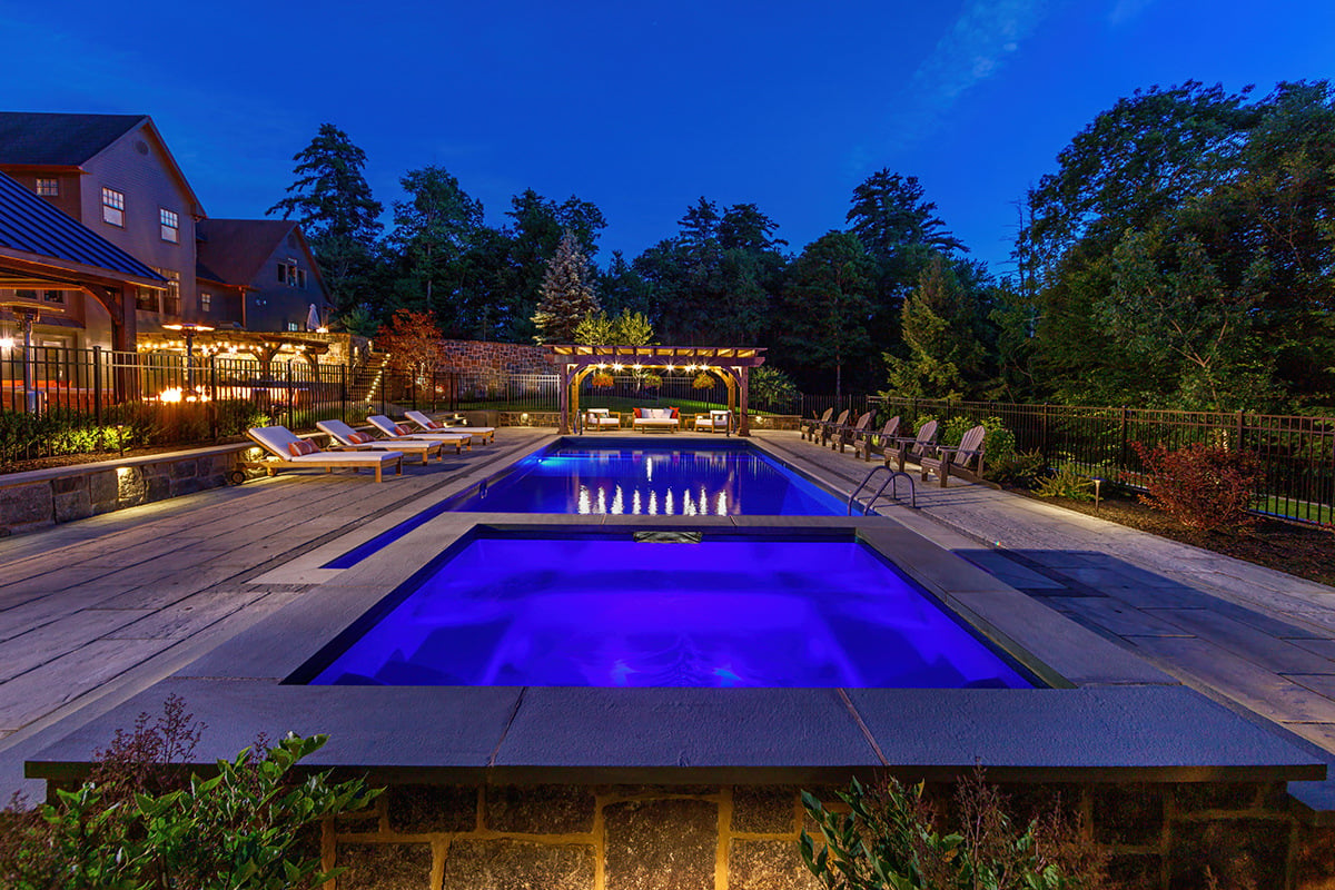 integrated led lighting in a raised attached spa