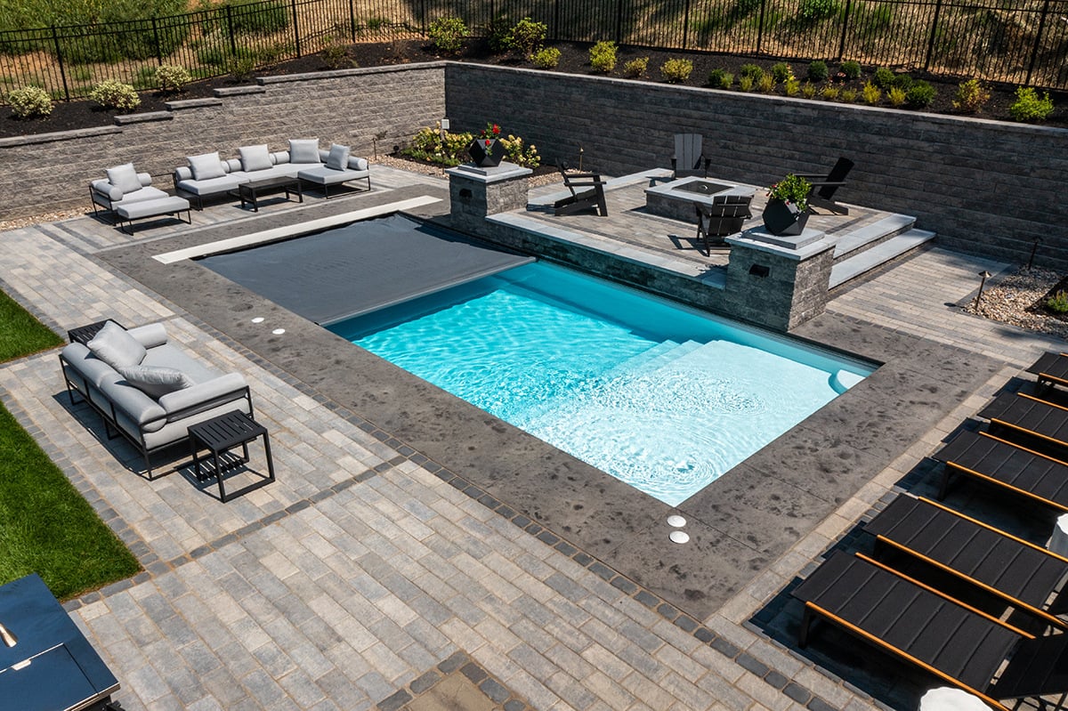 inground fiberglass pool with retractable cover