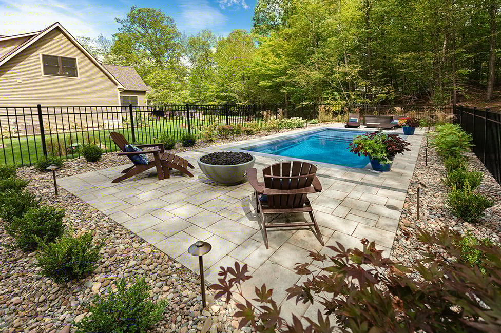 pool gravel plants chairs fire pit fence home nokes