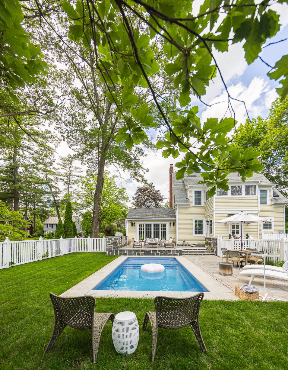 grass seating pool deck patio stone steps home