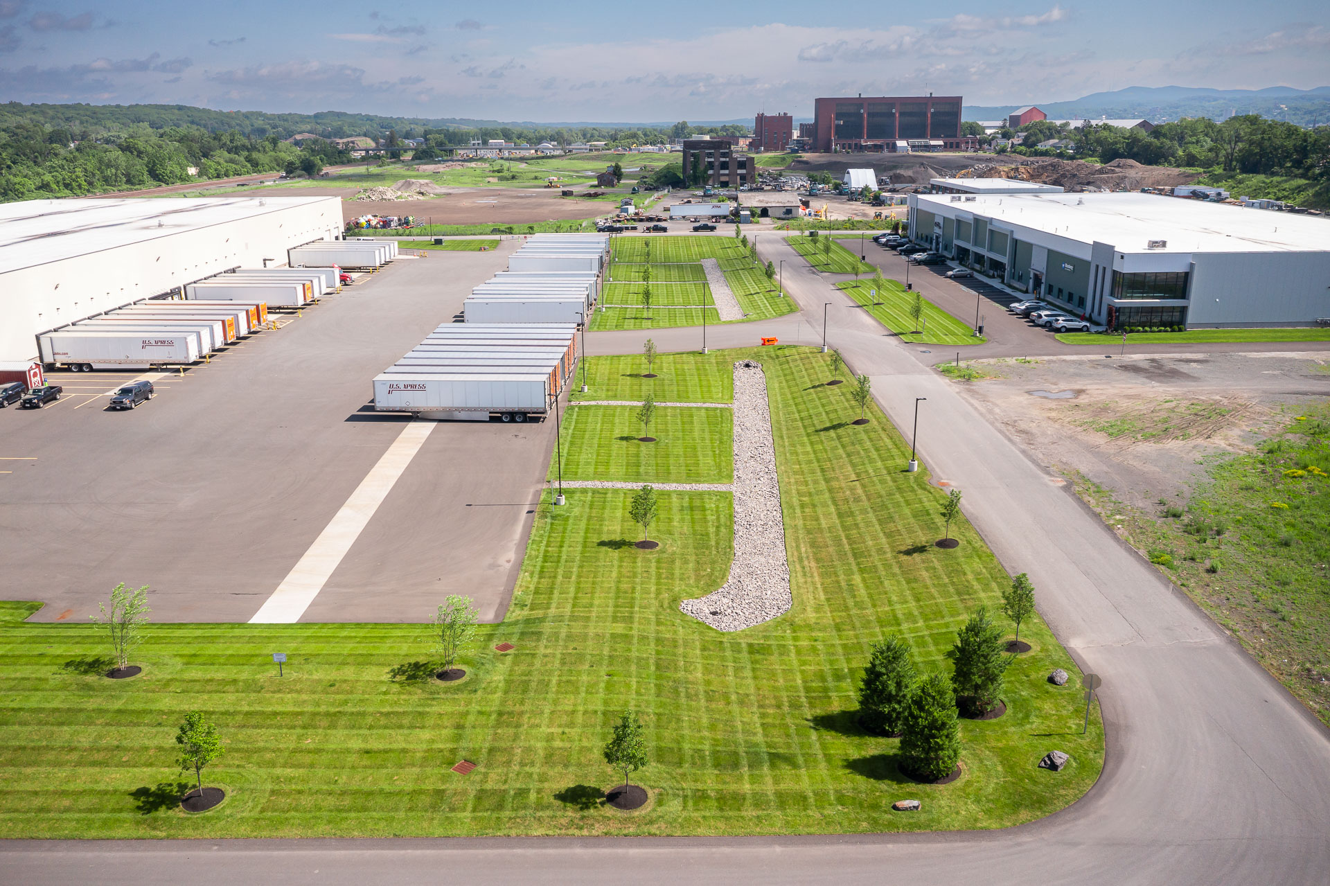 nice aerial commercial property mow lines green grass 3