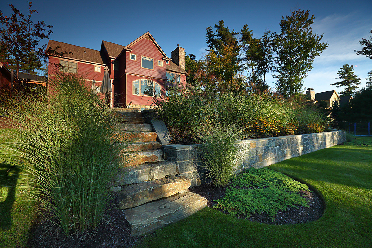 grass planting beds walls steps stone rose 3
