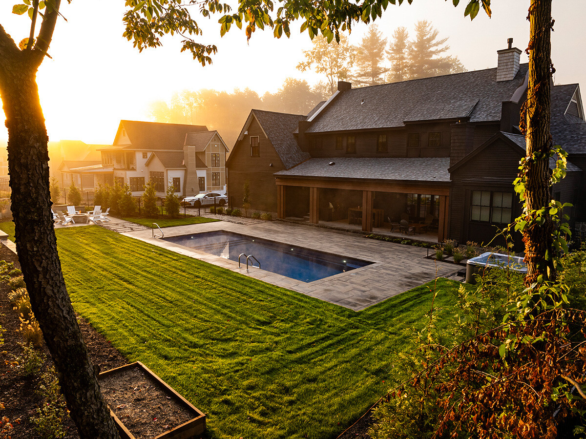 nice sunrise lawn grass trees pool patio porch seating hot tub home edelman
