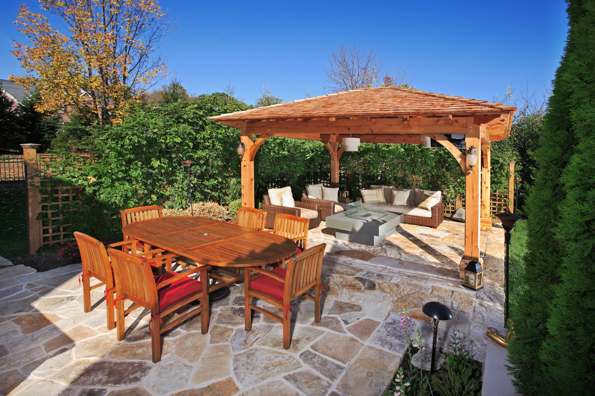 saratoga county stone patio and pergola